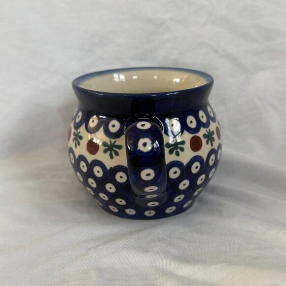 Polish Pottery Bubble Mug – Handcrafted – Blue Floral - Picture 2 of 7